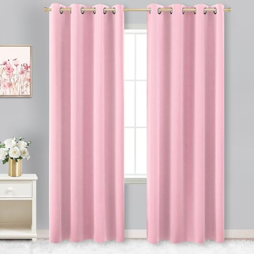 KOUFALL Soft Pink Drapes 96 Inches Long for Bedroom Girls Decor 2 Panels Set Thermal Insulating Light Blocking Privacy Protection Blackout Insulated Curtains for Nursery Kids Room