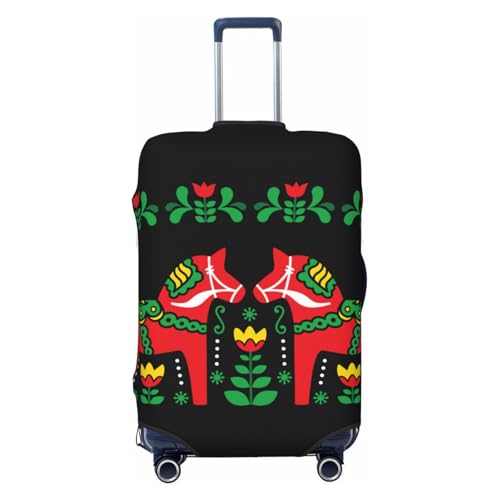 Red Swedish Dala Horse Folk Art Luggage Cover Elastic Suitcase Covers for Protector Suitcase Sleeve for Luggage 18-32 In