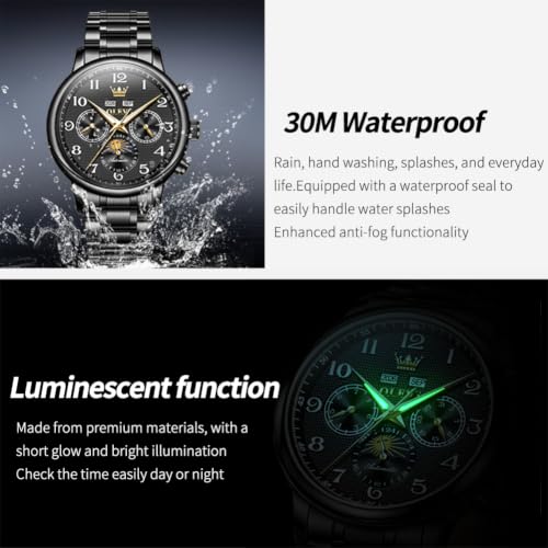 Image of OLEVS Automatic Watches for Men Luxury Skeleton Multi-Function Mechanical Watch Self Winding Date Waterproof Luminous Mens Watch