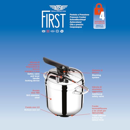 Pintinox Pentola A Pressione First In Acciaio Inox Nichel Free, Adatta All'induzione, Con 4 Sistemi Di Sicurezza 3,5 Lt - 3