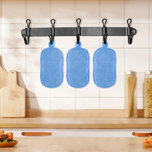 Image of 6 Pack Dual-Sided Sponges Kitchen, Non Scratch Microfiber Dish Sponge All Purpose Dish Washing Scrubber for Cleaning Non-Stick Cookware Dishes Kitchen Pots Pans Sink Household(Blue)
