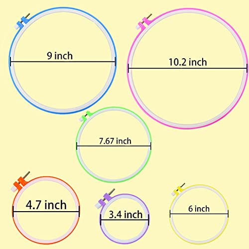 Oneshaw 6 Pieces Embroidery Hoops With 16 Needles Plastic Multicolor Circle Cross Stitch Supplies Embroidery Circle Set Embroidery Kit Different Size 3.4 Inch To 10.4 Inch #TOP1