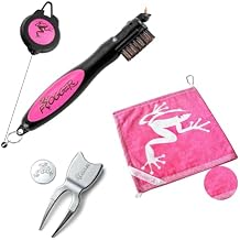 Frogger BrushPro, Amphibian Towel, and HOP! Divot Tool Bundle - Golf Brush and Groove Cleaner, Wet/Dry Golf Towel, and Magnetic Ball Marker - Golf Course Essentials, Pink