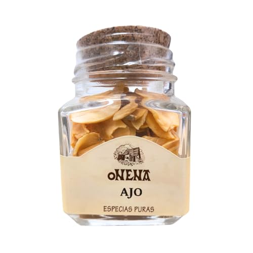 Ajo en Escamas - Tarro de Cristal de 35 Gr, Sabor Intenso y Aromático, Ideal para Guisos, Salsas y Adobos, Aporta Profundidad de Sabor, Larga Conservación y Fácil Dosificación