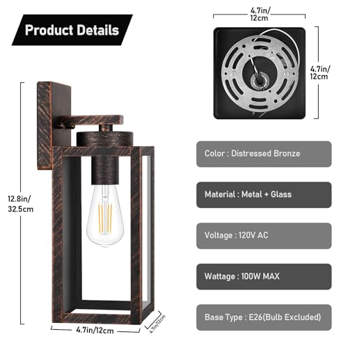 Image of BesLowe Outdoor Wall Light Fixtures, Outside Porch Lights, Distressed Brown