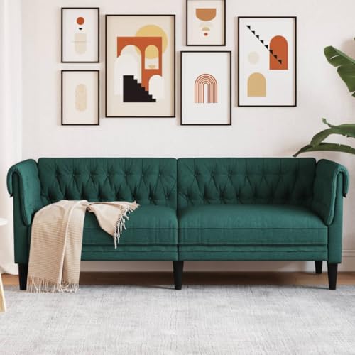 Hommdiy Chesterfield Sofa, Couch mit Armlehnen Rückenlehne Stützbeine, Polstersofa für Wohnzimmer, Couchgarnitur, Modern Sofa,3-Sitzer,Dunkelgrün