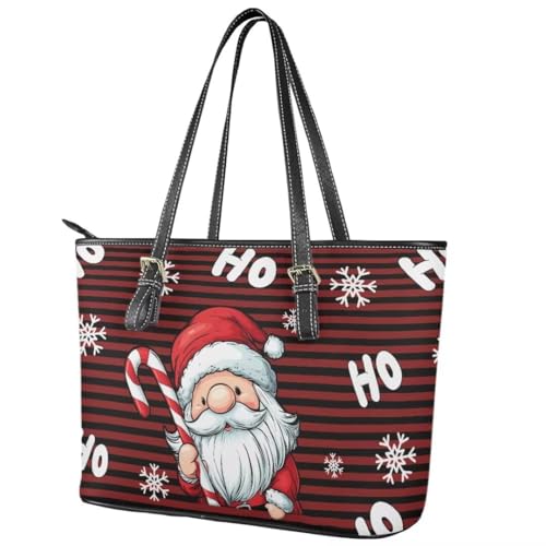 Image of Coldinair Christmas Leather Tote Bag for Women with Zipper Large Shoulder Tote Bag Shopping Casual Travel Bag Handbag Purse