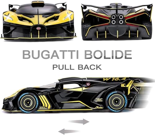 Image of Bugatti Bolide 1:24 Model Car with Box, Zinc Alloy Pull Back Toy car with Sound and Light for Kids Boy Girl Gift [Colors as Per Stock]