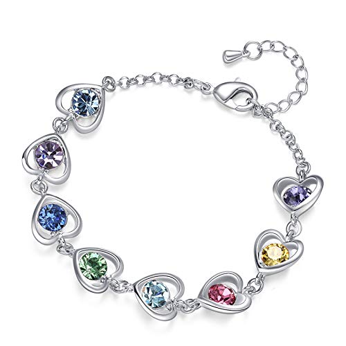 Heart Link Bracelet [Gift Packaging] Christmas Gifts for Girls and Women (Rainbow)