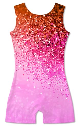 Funnycokid Gymnastics Leotards for Girls Kids Outfits Sparkly Clothes Ballet Unitard One Piece, Diamond Red Pink, 4-5T