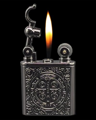 Encendedor vintage recargable de butano metálico negro miniatura 4