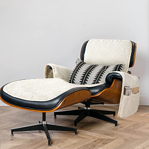 Fleece Recliner Chair Cover With Pocket 24" Anti Slip Recliner Slipcover Adjustable Small Recliner Cover For Kids Pet (Beige) #TOP4