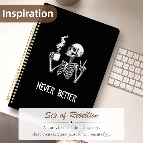 Image of Cute Spiral Notebook 8.5 x 11 lined Journal A4 with Pocket, Skull | 70 page, Note Book with Pocket, Large, Big, Hard Cover, Aesthetic, Pretty Design, for Women, Girls, Kawaii