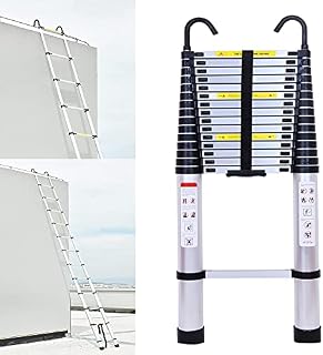 6.2M/20.3FT Telescopic Ladder Come with Roof Hook Kit Aluminium Portable Multi-Purpose Folding Extension Ladders EN 131 for Outdoor & Indoor Builder DIY Projector Easy Carry 150kg/330lbs Max. Load