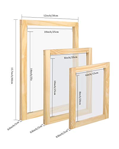 image for Caydo 3 Pieces 3 Size Wood Silk Screen Printing Frame with Mesh for Sc