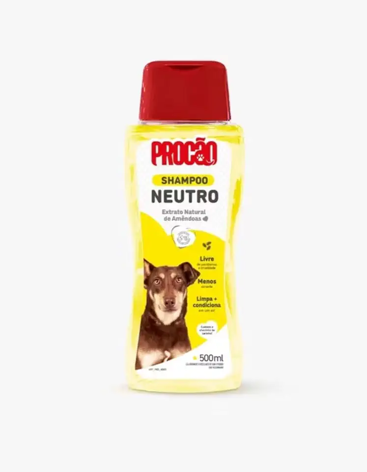 Shampoo Neutro Procão Para Cachorro com Extrato Natural de Amêndoas, Limpa Sem Ressecar e Proporciona Brilho Para os Pleos, 500ml.