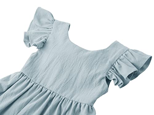 Dutebare Toddler Baby Girls Dress Cotton Linen Ruffle Sleeveless Halter Kids Casual Beach Dresses Light Blue 110 #TOP2