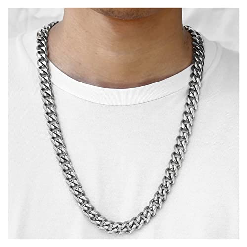 Justzhenfeng Matte Brushed Polished Necklace Men's Chain Cut Roadside Cuban Link 316L Stainless Steel Silver 15Mm Necklaces Pendants (Length : 22Inch 55Cm, Metal Color : Matte Finished) #TOP4