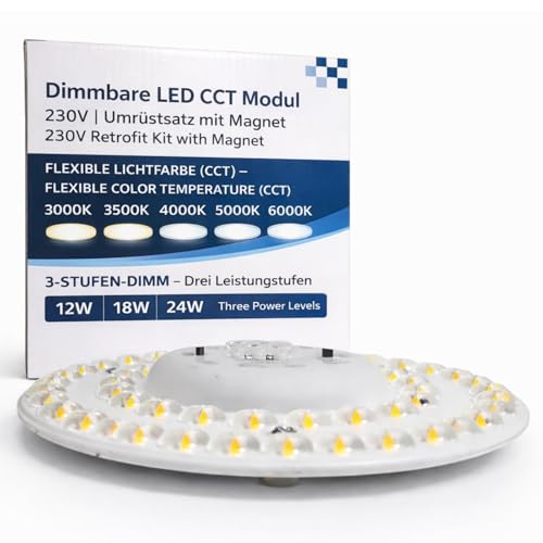 ADAKAT Módulo LED CCT, kit de conversión con imán, 3 niveles de intensidad, 12 W, 18 W, 24 W, 3000 K-6000 K
