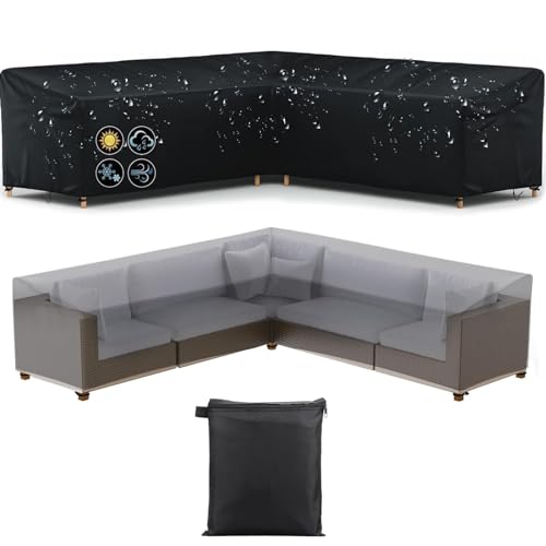 V-Shape Garden Furniture Covers, Waterproof Oxford Fabric Patio Sofa Cover, Outdoor Windproof Anti-UV 210D Furniture Covers with Storage Bag(215x215x87cm) - Black