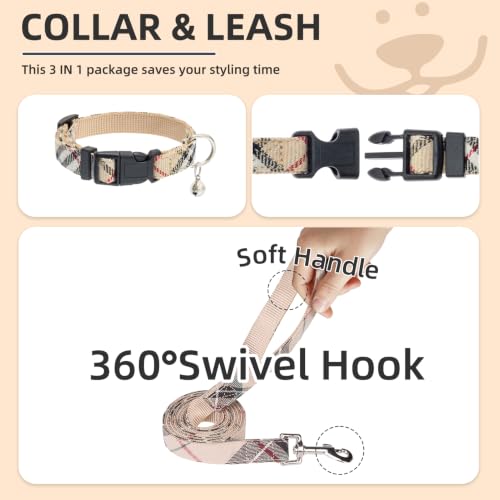 Image of PUPTECK Adjustable Pet Harness Collar and Leash Set for Small Dogs Puppy and Cats Outdoor Training and Running with Classic Beige Plaid Pattern