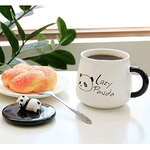 Image of BonZeal 3D Panda Ceramic Coffee Mug with Lid - Cute Panda Design Tea & Coffee Cup for Kids, 300 ml Reusable Drinkware for Home, Office & Desk, Gift for Panda Lovers