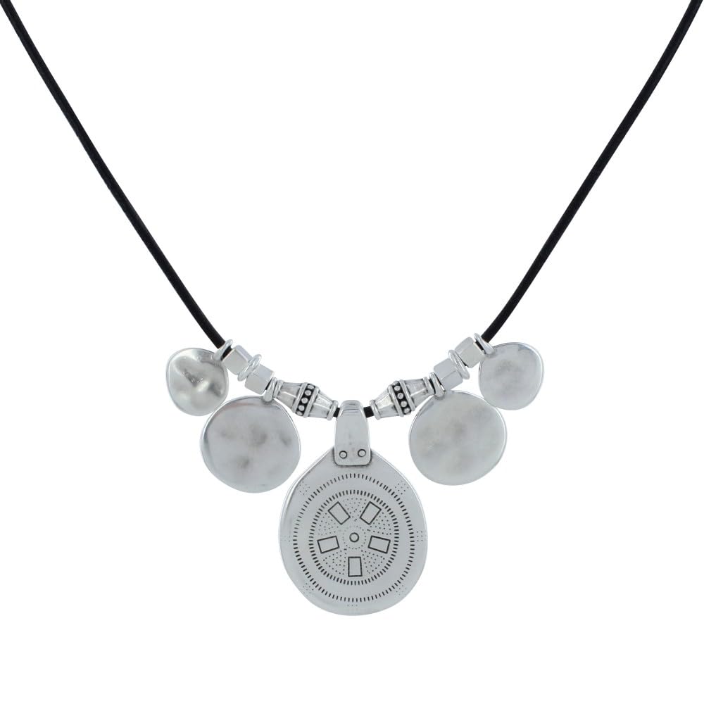 Collier médailles argentées chaman Les Poulettes au design ciselé - 7