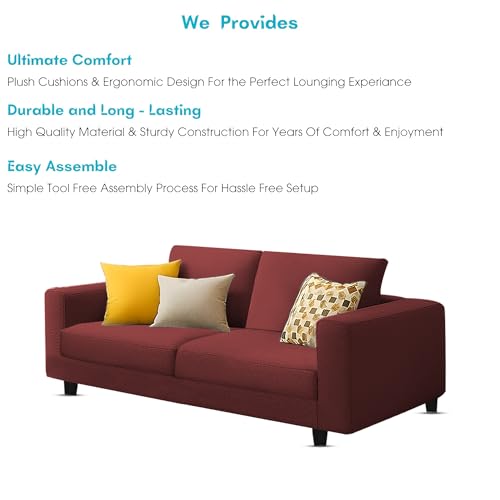 Image of Casaliving Minta 2 Seater Sofa Set for Living Room (Maroon Colour Fabric) Premium Fabric Sofa