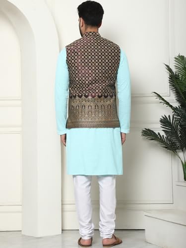 Image of Sojanya (Since 1958 Men'S Silk Blend Kurta Pyjama & Nehru Jacket Combo