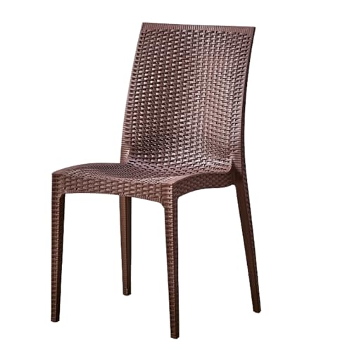 Sedie da giardino effetto rattan in plastica resistente esterno interno bar ristorante piscina seduta comoda impilabili spalliera alta 88 cm (1, Moka, Seduta 40x44cm H 88 cm)