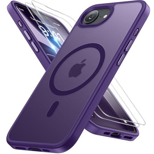 Image of Miracase for iPhone 16e case & iPhone 17e Case for MagSafe [with 2x9H+ Screen Protectors] TOP Military-Grade Protection Shockproof with Velvet Touch for iPhone 16e /17e Phone Case 6.1 inch, Dark Purple
