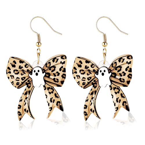 Trinckle Halloween Dangle Earrings, Ghost Leopard Print Earrings for Women