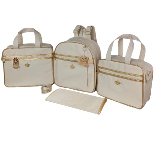 Kit Bolsa Bebê Saída Maternidade Com Mochila e Trocador + Chaveiro (Creme)