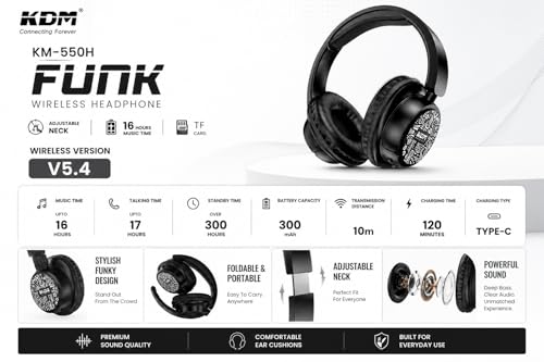 Image of KM 550H Funk Wireless Neckband Headphones, Bluetooth 5.4, 16H Playtime, TF Card Support, Voice Assistant, Adjustable Neckband, Type-C Charging,Black