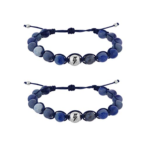 Annie LeBling - 2PC Adjustable Beaded Bracelet Blue Aventurine Stone Bracelet in Lightning, chakra bracelets with healing stones, Annie LaBlanc bracelet collection, healing energy natural gemstones, stackable and collectible bracelets for men, women,