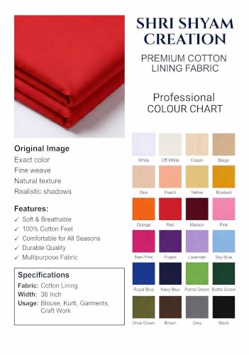 Image of Unstitched Cotton Astar /Lining /Cloth /Kapda Running into Meters for Suit,Sherwani,Kurti,Blouse /Choli,lehanga & Dress Materials(Available in 2,4,6 Meters Variation) (RED, 4 Meter)