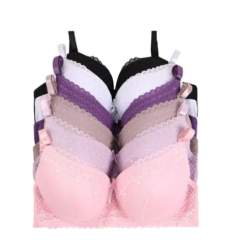 Iheyi 6 Pieces Full Cup/Demi Everyday wear Basic Wired Gentle Pushup Push Up Bra A/B/C 38C