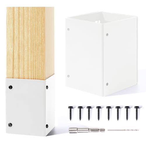 Yartro 1 Set Post Protector for Wood Mailbox and Fence Adjustable Stainless Steel Guard Shield for Lawn Mower and Weather Damage (Range 3.3-6 Inch White)
