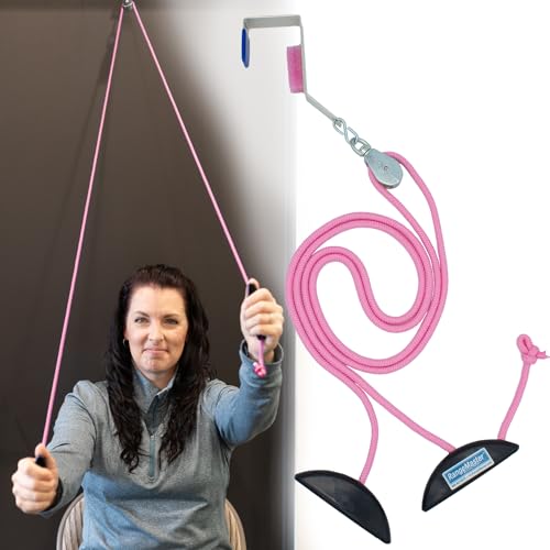 RangeMaster PinkRanger Shoulder Pulley with Patient Guide │ Aids Recovery and Rehabilitation │ Helps Enhance Pain Free Range of Motion │ Adjustable, Metal Bracket Door Attachment