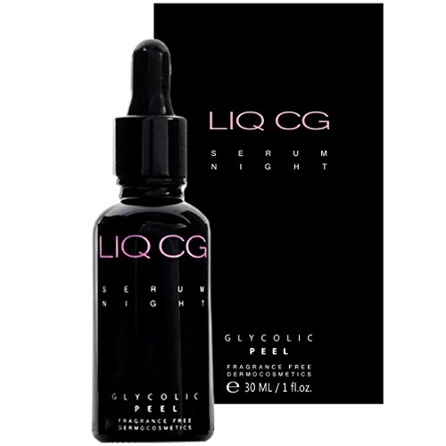 GLYCOLIC PEEL Serum Night for Face LIQ CG. All Skin Types, 7% Glycolic Acid + Hyaluronic Acid + Vitamin E. Removes Dead Cells, Revealing Smoother, Brighter, Firmer, Younger Looking Skin. Fades Hyperpigmentation, Age Spots and Sun Damage. Helps Reduce Fine Lines, Wrinkles, Acne, Blackheads, Dullness, Oiliness and Uneven Tone and Texture of the Skin. Minimizes Enlarged, Clogged Pores, Boosts Collagen Production, Low pH, 30ml, 1oz