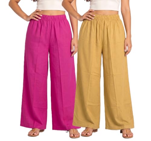 Image of Plaazo Women's Cotton Palazzo | Wide Leg Palazzo for Women | Soft Breathable High Waist Bottom Wear | Comfortable Casual, Office, Travel for Women