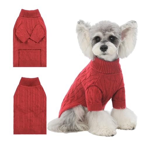 Image of Small /Medium Dog Sweater, Warm Dog Winter Coat w /Sleeves, Comfortable High Neck Premium Dog Clothes for Schnauzer-Best for Holidays, Daily Walks M Deep Red