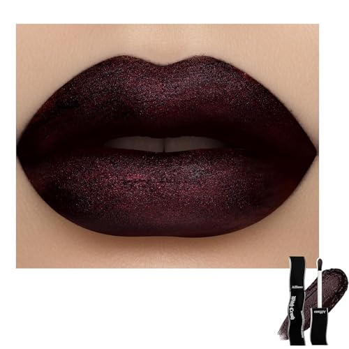 Dunkelroter Gothic-Lippenstift, weinroter matter metallischer Lippenstift mit seidiger Deckkraft feuchtigkeitsspendend hochpigmentiert burgunderrot für Vampir, Halloween Kostüm-Make-up (samtig-brown)