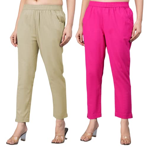 Image of Regular Fit Fully Elastic Waist Ankle Length Premium Cotton Casual Trouser Pant (Combo Pack of 2)