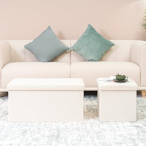 Pouf Cube Velours Pliable avec Rangement 80 cm Bailey