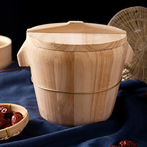 Cabilock 1 Set Wooden Rice Bowl Bucket Wooden Steamed Rice Barrel Handmade Cooking Rice Barrel With Stearmer Liner Lid And Rice Paddle For Home Chinese Restaurant Wood Color #TOP5