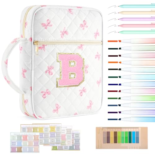 ISPbag Personalized Initial Bible Cover Case for Women Girls,Pink Bow, B