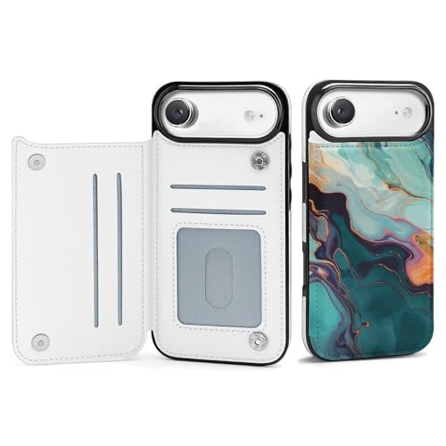 Étui portefeuille iPhone 17 marbre coloré avec porte-cartes - Coque fine antichoc pour mobile