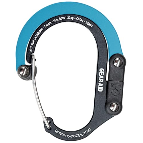 GEAR AID HEROCLIP Carabiner Clip and Hook (Small) for Purse, Stroller, and Backpack, Black and Blue, 1 Pack