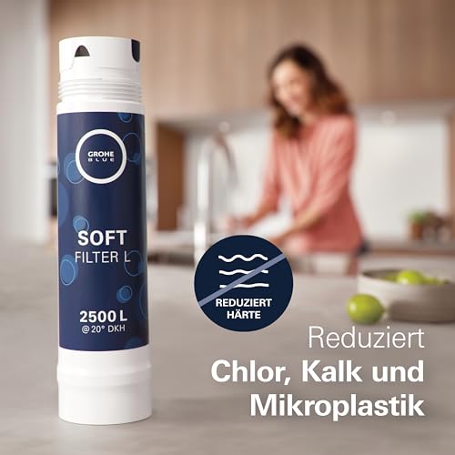 GROHE Blue, Austauschfilter Soft, L-Size, 2500l Kapazität (reduziert geschmacksstörende Stoffe wie Chlor, Kalk und Mikroplastik im Trinkwasser, für Blue Professional, Pure, Red), 40412001